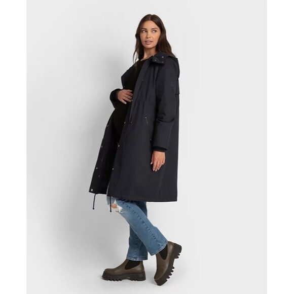 Seraphine Jackets & Blazers - 🆕 SERAPHINE Maternity Down Parka Coat Faux Fur Hood Navy Blue Size 8